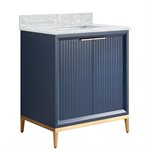 Bungalow 30" Navy and Gold Bathroom Vanity with Carrara Marble Countertop and Basin