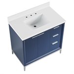 Bungalow 36" Navy and Silver Bathroom Vanity with Pure White Quartz Countertop and Basin