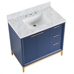 Bungalow 36" Navy and Gold Bathroom Vanity with Carrara Marble Countertop and Basin