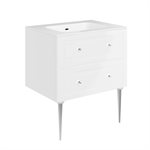 Alma White 30" Vanity w / Chrome Legs & Knobs with Integrated White Solid Surface Top