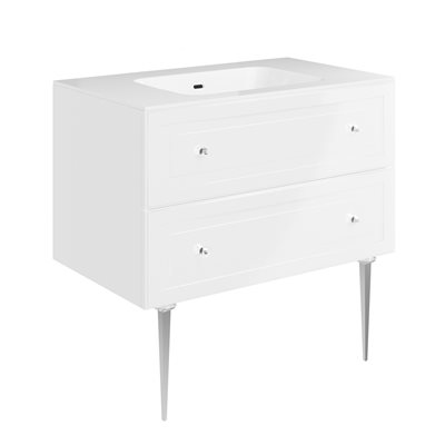 Alma White 36" Vanity w / Chrome Legs & Knobs with Integrated White Solid Surface Top