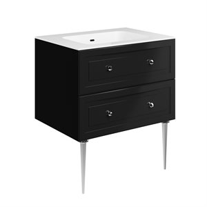 Alma Black 30" Vanity w / Chrome Legs & Knobs with Integrated White Solid Surface Top