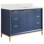 Bungalow 48" Navy and Gold Bathroom Vanity with Pure White Quartz Countertop and Basin