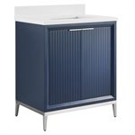 Bungalow 30" Navy and Silver Bathroom Vanity with Pure White Quartz Countertop and Basin