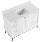 Bungalow 48" White and Silver Bathroom Vanity with Pure White Quartz Countertop and Basin