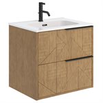 Kora Geo Faux Fluted 24" Single Vanity with Integrated White Ceramic Top & Black Handles