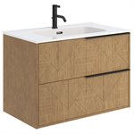 Kora Geo Faux Fluted 32" Single Vanity with Integrated White Ceramic Top & Black Handles