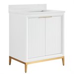 Bungalow 30" White and Gold Bathroom Vanity with Pure White Quartz Countertop and Basin