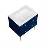 Alma Blue 30" Vanity w / Chrome Legs & Knobs with Integrated White Solid Surface Top