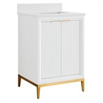 Bungalow 24" White and Gold Bathroom Vanity with Pure White Quartz Countertop and Basin