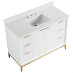 Bungalow 48" White and Gold Bathroom Vanity with Pure White Quartz Countertop and Basin