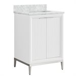 Bungalow 24" White and Silver Bathroom Vanity with Carrara Marble Countertop and Basin