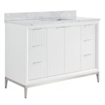 Bungalow 48" White and Silver Bathroom Vanity with Carrara Marble Countertop and Basin