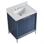 Bungalow 30" Navy and Silver Bathroom Vanity with Carrara Marble Countertop and Basin