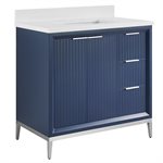 Bungalow 36" Navy and Silver Bathroom Vanity with Pure White Quartz Countertop and Basin