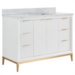 Bungalow 48" White and Gold Bathroom Vanity with Carrara Marble Countertop and Basin