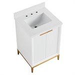 Bungalow 24" White and Gold Bathroom Vanity with Pure White Quartz Countertop and Basin