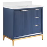 Bungalow 36" Navy and Gold Bathroom Vanity with Pure White Quartz Countertop and Basin