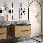 Kora Geo Faux Fluted 40" Single Vanity with Integrated Black Ceramic Top & Black Handles