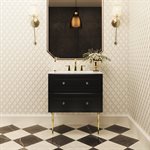 Alma Black 30" Vanity w / Gold Legs & Knobs with Integrated White Solid Surface Top