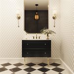 Alma Black 36" Vanity w / Gold Legs & Knobs with Integrated White Solid Surface Top