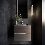 Duo Weathered Oak 24" Single Vanity with Integrated Black Ceramic Top