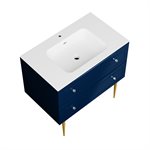 Alma Blue 36" Vanity w / Gold Legs & Knobs with Integrated White Solid Surface Top