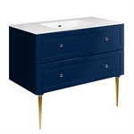 Alma Blue 42" Vanity w / Gold Legs & Knobs with Integrated White Solid Surface Top