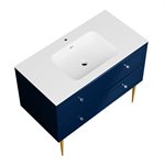 Alma Blue 42" Vanity w / Gold Legs & Knobs with Integrated White Solid Surface Top