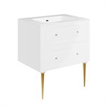 Alma White 30" Vanity w /  Gold Legs & Knobs with Integrated White Solid Surface Top