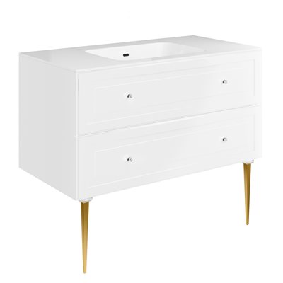 Alma White 42" Vanity w / Gold Legs & Knobs with Integrated White Solid Surface Top