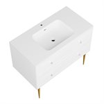 Alma White 42" Vanity w / Gold Legs & Knobs with Integrated White Solid Surface Top