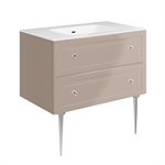 Alma Taupe 36" Vanity w /  Chrome Legs & Knobs with Integrated White Solid Surface Top