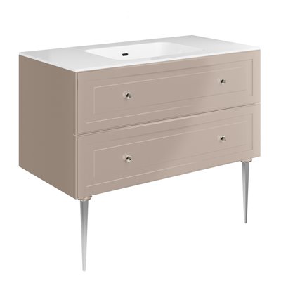 Alma Taupe 42" Vanity w / Chrome Legs & Knobs with Integrated White Solid Surface Top