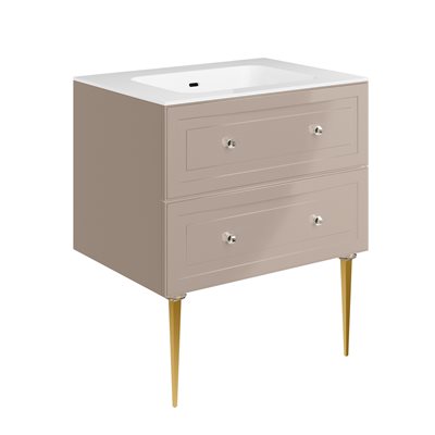 Alma Taupe 30" Vanity w / Gold Legs & Knobs with Integrated White Solid Surface Top