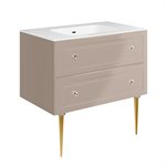 Alma Taupe 36" Vanity w /  Gold Legs & Knobs with Integrated White Solid Surface Top