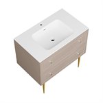 Alma Taupe 36" Vanity w / Gold Legs & Knobs with Integrated White Solid Surface Top