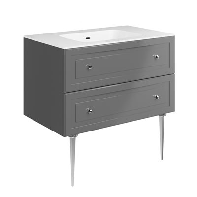 Alma Gray 36" Vanity w / Chrome Legs & Knobs with Integrated White Solid Surface Top