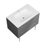 Alma Gray 36" Vanity w / Chrome Legs & Knobs with Integrated White Solid Surface Top