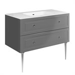 Alma Gray 42" Vanity w /  Chrome Legs & Knobs with Integrated White Solid Surface Top