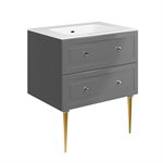 Alma Gray 30" Vanity w /  Gold Legs & Knobs with Integrated White Solid Surface Top