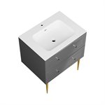 Alma Gray 30" Vanity w / Gold Legs & Knobs with Integrated White Solid Surface Top