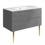 Alma Gray 42" Vanity w /  Gold Legs & Knobs with Integrated White Solid Surface Top