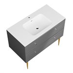 Alma Gray 42" Vanity w / Gold Legs & Knobs with Integrated White Solid Surface Top