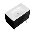 Alma Black 36" Vanity w / Chrome Legs & Knobs with Integrated White Solid Surface Top