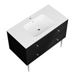 Alma Black 42" Vanity w / Chrome Legs & Knobs with Integrated White Solid Surface Top