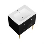 Alma Black 30" Vanity w / Gold Legs & Knobs with Integrated White Solid Surface Top