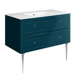 Alma Turquoise 42" Vanity w /  Chrome Legs & Knobs with Integrated White Solid Surface Top