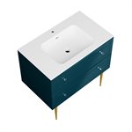 Alma Turquoise 36" Vanity w / Gold Legs & Knobs with Integrated White Solid Surface Top